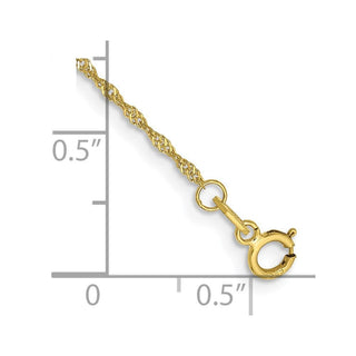 10" 10k Yellow Gold 1.1mm Singapore Chain Anklet