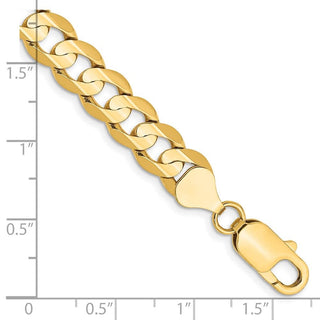 7" 10k Yellow Gold 7.5mm Open Concave Curb Chain