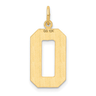 10K Yellow Gold Large Brushed Diamond-cut Number 0 Charm