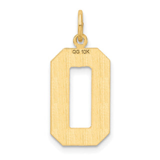 10K Yellow Gold Large Brushed Diamond-cut Number 0 Charm