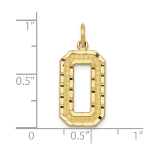 10K Yellow Gold Large Brushed Diamond-cut Number 0 Charm