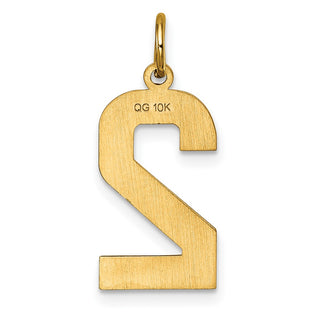 10K Yellow Gold Casted Large Diamond-cut Number 2 Charm