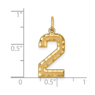 10K Yellow Gold Casted Large Diamond-cut Number 2 Charm