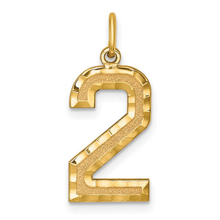 10K Yellow Gold Casted Large Diamond-cut Number 2 Charm