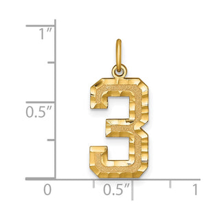 10K Yellow Gold Casted Large Diamond-cut Number 3 Charm