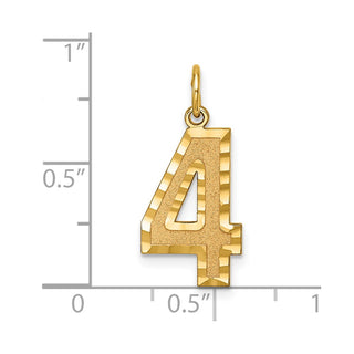 10K Yellow Gold Casted Large Diamond-cut Number 4 Charm