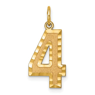 10K Yellow Gold Casted Large Diamond-cut Number 4 Charm