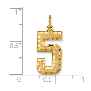10K Yellow Gold Casted Large Diamond-cut Number 5 Charm