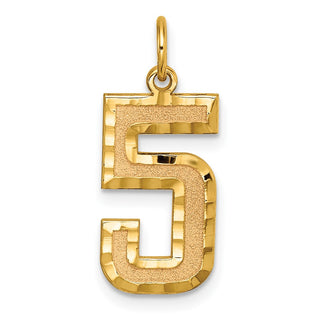 10K Yellow Gold Casted Large Diamond-cut Number 5 Charm