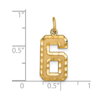 10K Yellow Gold Casted Large Diamond-cut Number 6 Charm