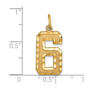 10K Yellow Gold Casted Large Diamond-cut Number 6 Charm