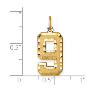 10K Yellow Gold Casted Large Diamond-cut Number 9 Charm