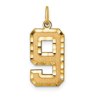 10K Yellow Gold Casted Large Diamond-cut Number 9 Charm