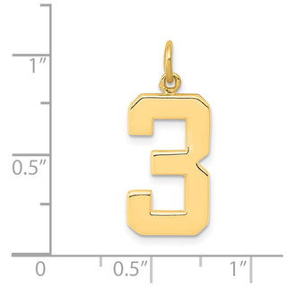 10K Yellow Gold Casted Large Polished Number 3 Charm
