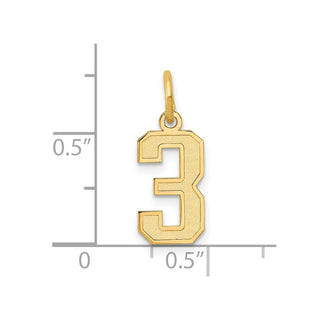 10K Yellow Gold Small Satin Number 3 Charm