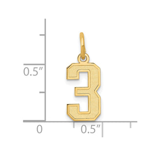 10K Yellow Gold Small Satin Number 3 Charm