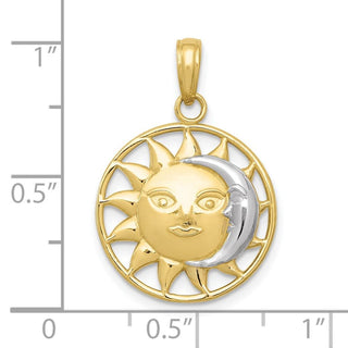 10k Yellow Gold with Rhodium-Plating Sun and Moon Pendant
