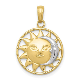 10k Yellow Gold with Rhodium-Plating Sun and Moon Pendant
