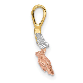 10K Yellow Gold w/White & Pink Rhodium-plating Rose Chain Slide Pendant