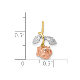 10K Yellow Gold w/White & Pink Rhodium-plating Rose Chain Slide Pendant