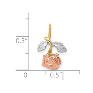 10K Yellow Gold w/White & Pink Rhodium-plating Rose Chain Slide Pendant