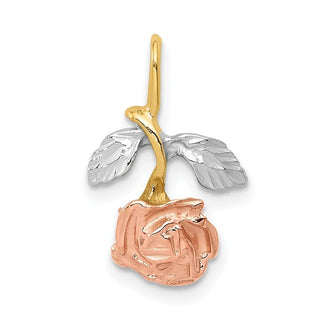 10K Yellow Gold w/White & Pink Rhodium-plating Rose Chain Slide Pendant