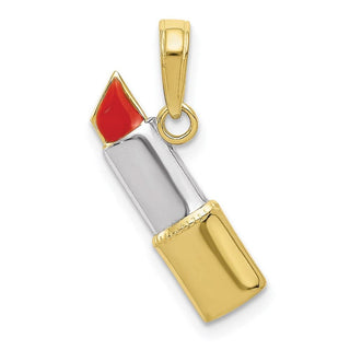 10k Yellow Gold With Rhodium-Plating Enameled Lipstick Pendant