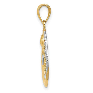 10K Yellow Gold and Rhodium-plating Diamond-cut Moon, Stars, and Sun Pendant