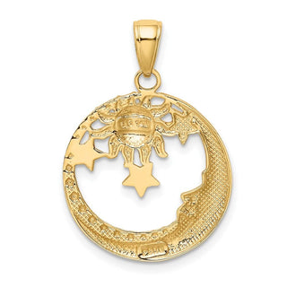 10K Yellow Gold and Rhodium-plating Diamond-cut Moon, Stars, and Sun Pendant
