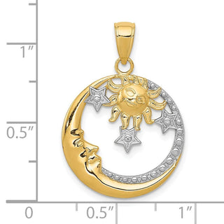 10K Yellow Gold and Rhodium-plating Diamond-cut Moon, Stars, and Sun Pendant