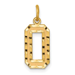 10K Yellow Gold Casted Medium Diamond-cut Number 0 Charm