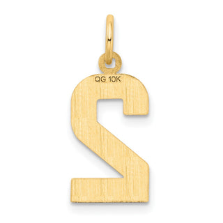 10K Yellow Gold Casted Medium Diamond-cut Number 2 Charm