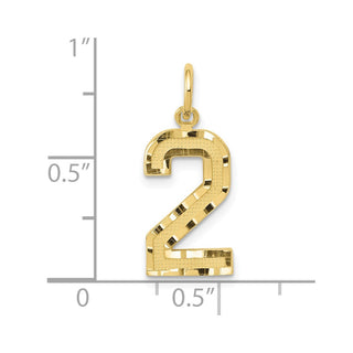10K Yellow Gold Casted Medium Diamond-cut Number 2 Charm