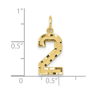 10K Yellow Gold Casted Medium Diamond-cut Number 2 Charm
