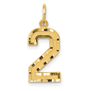 10K Yellow Gold Casted Medium Diamond-cut Number 2 Charm