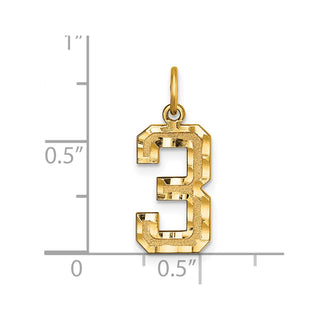 10K Yellow Gold Casted Medium Diamond-cut Number 3 Charm