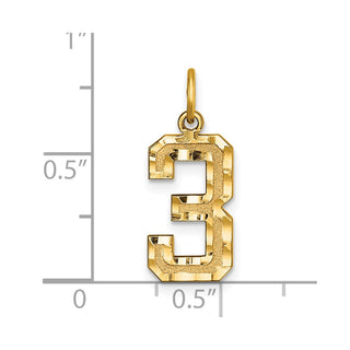 10K Yellow Gold Casted Medium Diamond-cut Number 3 Charm