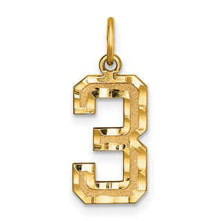 10K Yellow Gold Casted Medium Diamond-cut Number 3 Charm