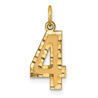 10K Yellow Gold Casted Medium Diamond-cut Number 4 Charm