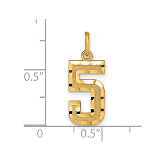 10K Yellow Gold Casted Medium Diamond-cut Number 5 Charm