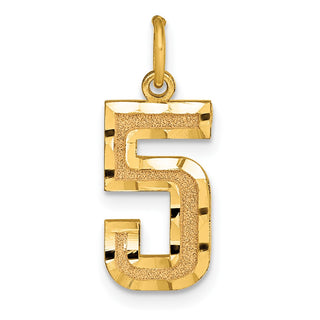 10K Yellow Gold Casted Medium Diamond-cut Number 5 Charm