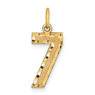 10K Yellow Gold Casted Medium Diamond-cut Number 7 Charm
