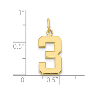 10K Yellow Gold Casted Medium Polished Number 3 Charm
