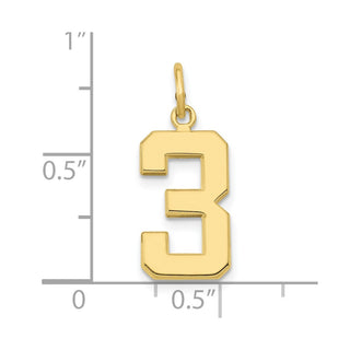 10K Yellow Gold Casted Medium Polished Number 3 Charm