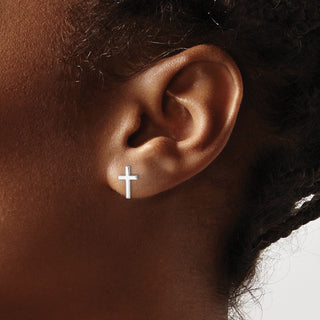 10k White Gold 10mm Polished Cross Stud Earrings