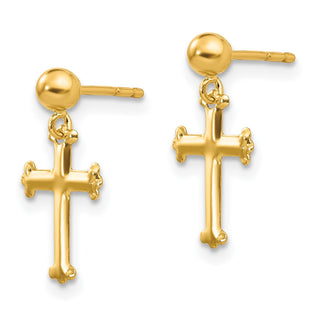 10k Yellow Gold 14mm Cross Dangle Post Earrings