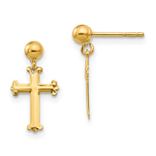 10k Yellow Gold 14mm Cross Dangle Post Earrings