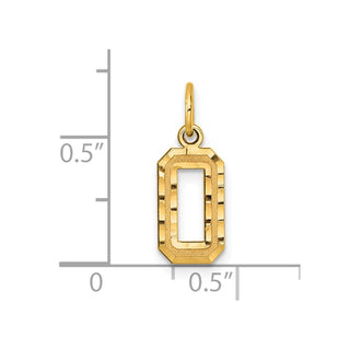 10K Yellow Gold Casted Small Diamond-cut Number 0 Charm