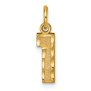 10K Yellow Gold Casted Small Diamond-cut Number 1 Charm