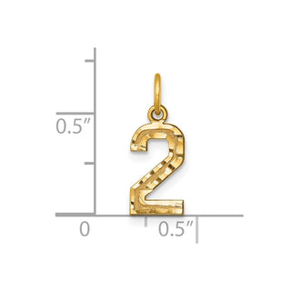 10K Yellow Gold Casted Small Diamond-cut Number 2 Charm